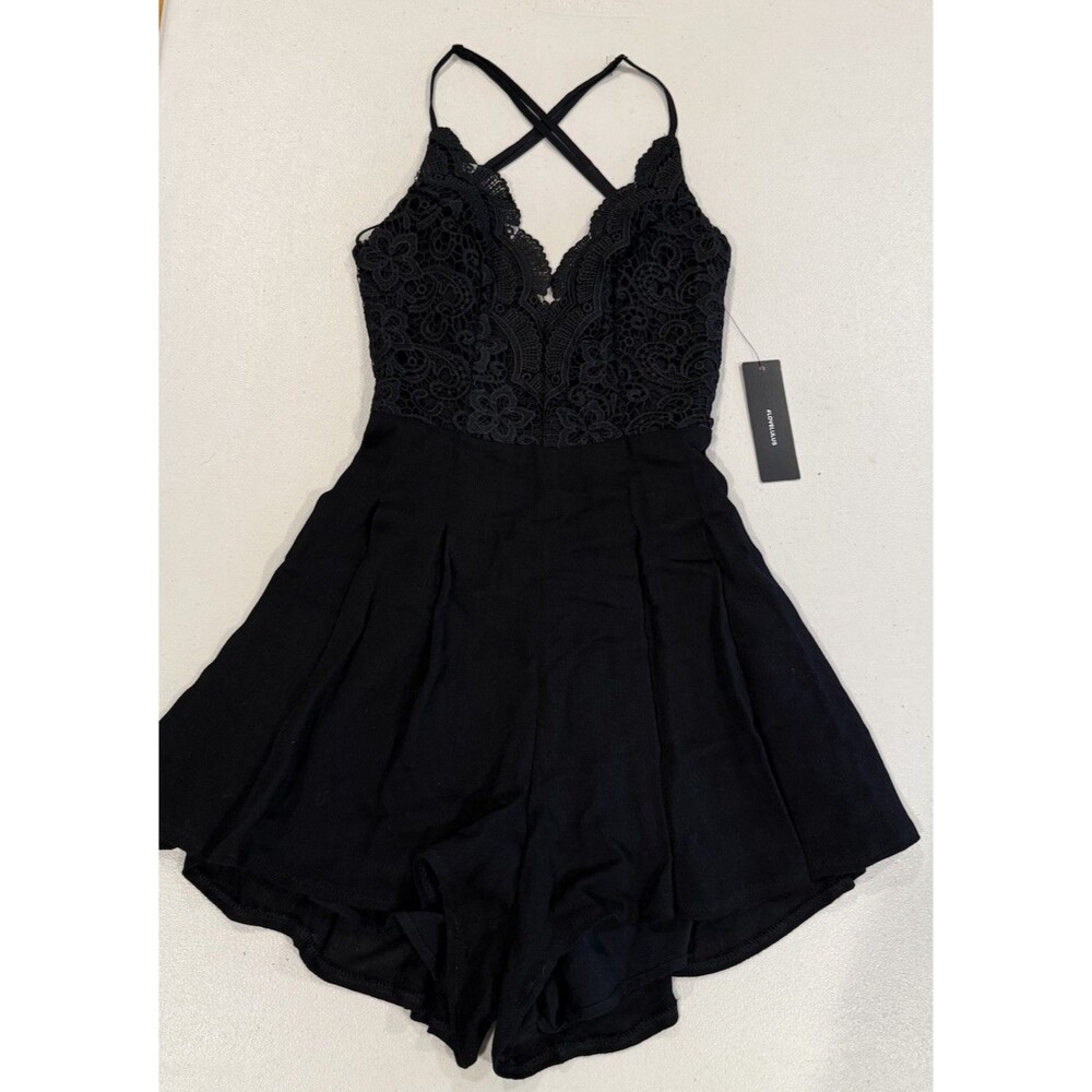 Lulu's Black Lace-Top Crisscross Romper